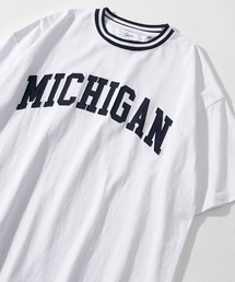 make a ray! | ビッグシルエット カレッジロゴ刺繍 リブラインリンガーTシャツ/USAコットン/MICHIGAN/OREGON/IOWA/OHIO(Tシャツ/カットソー)