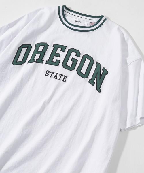 make a ray!（メイク ア レイ！）の「ビッグシルエット カレッジロゴ刺繍 リブラインリンガーTシャツ/ＵSAコットン/MICHIGAN/OREGON/IOWA/OHIO（Tシャツ/カットソー・メンズ・ホワイト/ネイビー/グリーン/ホワイト×グリーン/ホワイト系その他/グリーン系その他/ホワイト×ネイビー/スミクロ/ホワイト系その他2/ホワイト系その他3・M/L/XL）」の6枚目の写真