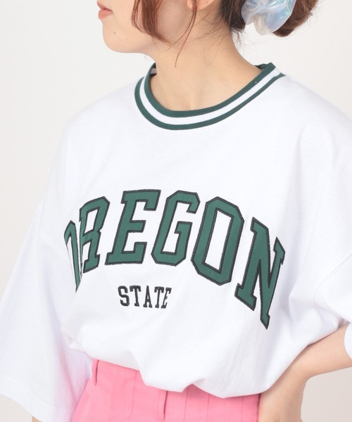 make a ray!（メイク ア レイ！）の「ビッグシルエット カレッジロゴ刺繍 リブラインリンガーTシャツ/ＵSAコットン/MICHIGAN/OREGON/IOWA/OHIO（Tシャツ/カットソー・メンズ・ホワイト/ネイビー/グリーン/ホワイト×グリーン/ホワイト系その他/グリーン系その他/ホワイト×ネイビー/スミクロ/ホワイト系その他2/ホワイト系その他3・M/L/XL）」の19枚目の写真