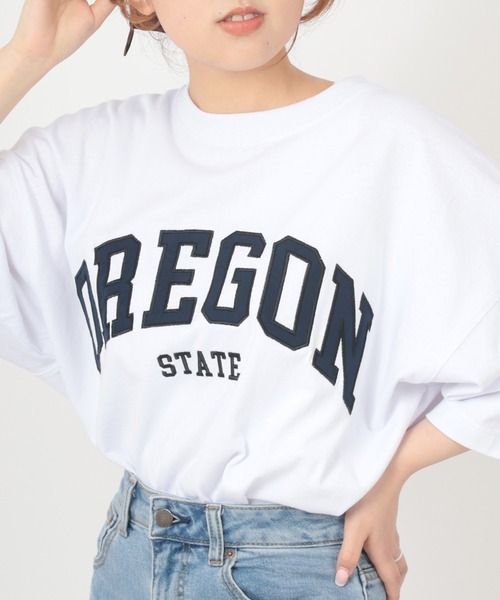 make a ray!（メイク ア レイ！）の「ビッグシルエット カレッジロゴ刺繍 リブラインリンガーTシャツ/ＵSAコットン/MICHIGAN/OREGON/IOWA/OHIO（Tシャツ/カットソー・メンズ・ホワイト/ネイビー/グリーン/ホワイト×グリーン/ホワイト系その他/グリーン系その他/ホワイト×ネイビー/スミクロ/ホワイト系その他2/ホワイト系その他3・M/L/XL）」の21枚目の写真