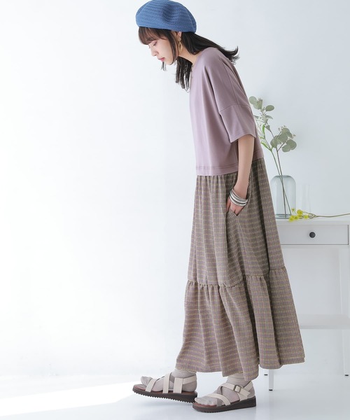 osharewalker（オシャレウォーカー）の「【廃盤】『裏毛×チェック柄ドッキングワンピース』（ワンピース・レディース・ラベンダー/グレイッシュブルー/チャコール・FREE）」の20枚目の写真