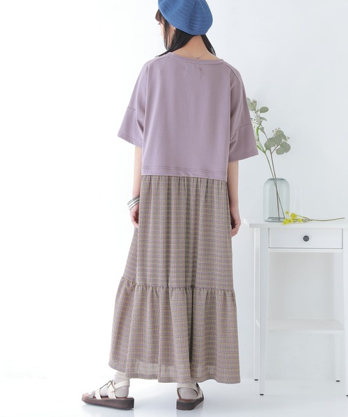 osharewalker（オシャレウォーカー）の「【廃盤】『裏毛×チェック柄ドッキングワンピース』（ワンピース・レディース・ラベンダー/グレイッシュブルー/チャコール・FREE）」の14枚目の写真