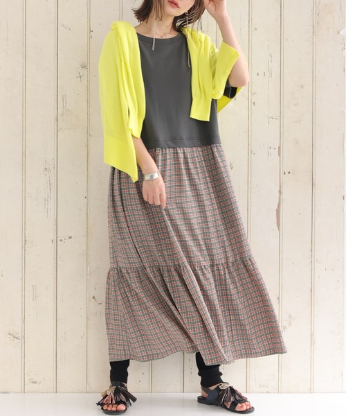 osharewalker（オシャレウォーカー）の「【廃盤】『裏毛×チェック柄ドッキングワンピース』（ワンピース・レディース・ラベンダー/グレイッシュブルー/チャコール・FREE）」の4枚目の写真