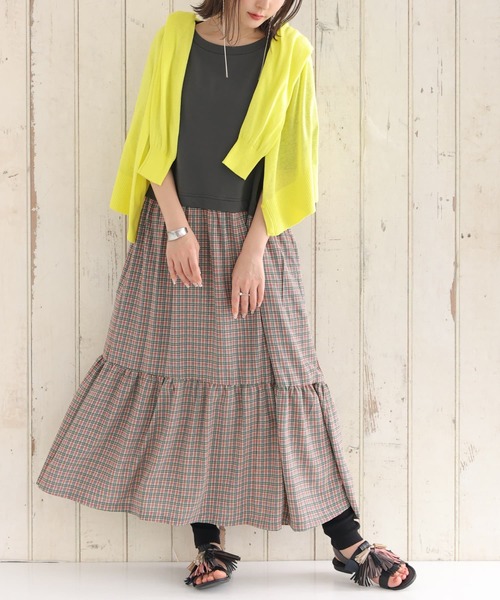 osharewalker（オシャレウォーカー）の「【廃盤】『裏毛×チェック柄ドッキングワンピース』（ワンピース・レディース・ラベンダー/グレイッシュブルー/チャコール・FREE）」の11枚目の写真