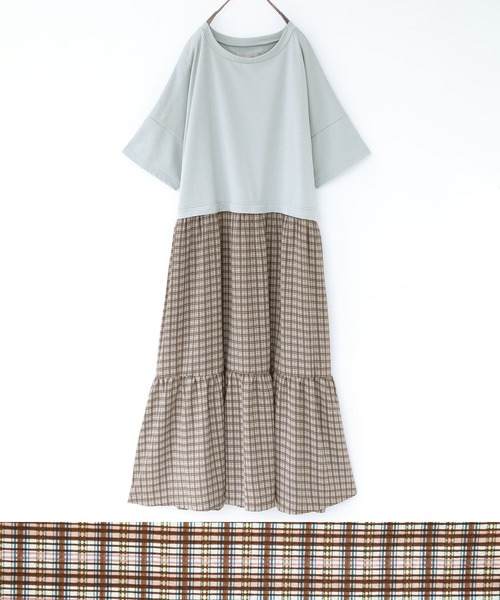 osharewalker（オシャレウォーカー）の「【廃盤】『裏毛×チェック柄ドッキングワンピース』（ワンピース・レディース・ラベンダー/グレイッシュブルー/チャコール・FREE）」の6枚目の写真