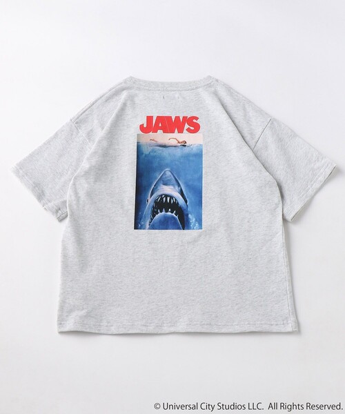 FREAK'S STORE（フリークスストア）の「JAWS/ジョーズ 【WEB限定】 KID’S 別注 ビッグシルエット バックプリント クルーネックTシャツ（Tシャツ/カットソー・キッズ・グリーン/ホワイト/ブラック/グレー/サックスブルー・120/130/140/150）」の3枚目の写真