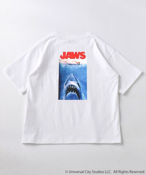 FREAK'S STORE（フリークスストア）の「JAWS/ジョーズ 【WEB限定】 KID’S 別注 ビッグシルエット バックプリント クルーネックTシャツ（Tシャツ/カットソー・キッズ・グリーン/ホワイト/ブラック/グレー/サックスブルー・120/130/140/150）」の2枚目の写真