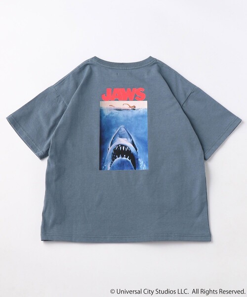 FREAK'S STORE（フリークスストア）の「JAWS/ジョーズ 【WEB限定】 KID’S 別注 ビッグシルエット バックプリント クルーネックTシャツ（Tシャツ/カットソー・キッズ・グリーン/ホワイト/ブラック/グレー/サックスブルー・120/130/140/150）」の5枚目の写真