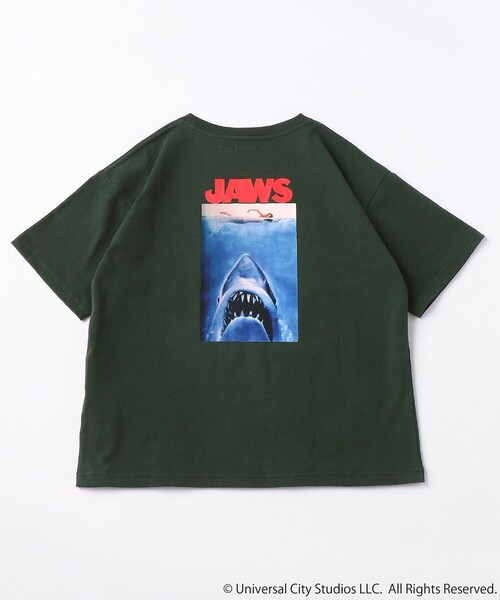 FREAK'S STORE（フリークスストア）の「JAWS/ジョーズ 【WEB限定】 KID’S 別注 ビッグシルエット バックプリント クルーネックTシャツ（Tシャツ/カットソー・キッズ・グリーン/ホワイト/ブラック/グレー/サックスブルー・120/130/140/150）」の4枚目の写真