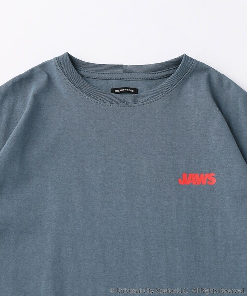FREAK'S STORE（フリークスストア）の「JAWS/ジョーズ 【WEB限定】 KID’S 別注 ビッグシルエット バックプリント クルーネックTシャツ（Tシャツ/カットソー・キッズ・グリーン/ホワイト/ブラック/グレー/サックスブルー・120/130/140/150）」の7枚目の写真