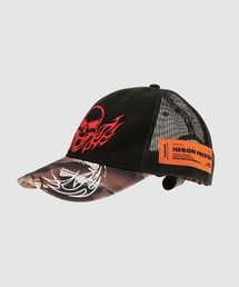 HP-FLAMING SKULL TRUCKER HAT