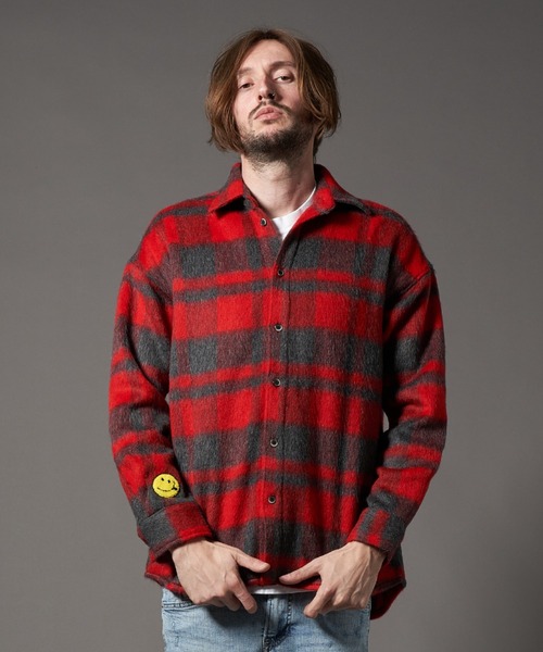 STUD MUFFIN（スタッドマフィン）の「STUD MUFFIN/スタッドマフィン/ウールモヘアシャギーチェック サガラパッチシャツジャケット（その他アウター・メンズ・レッド/ホワイト・3/2）」の2枚目の写真