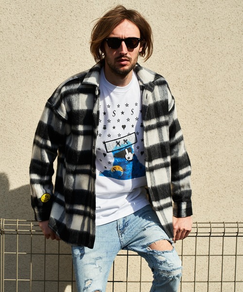 STUD MUFFIN（スタッドマフィン）の「STUD MUFFIN/スタッドマフィン/ウールモヘアシャギーチェック サガラパッチシャツジャケット（その他アウター・メンズ・レッド/ホワイト・3/2）」の3枚目の写真