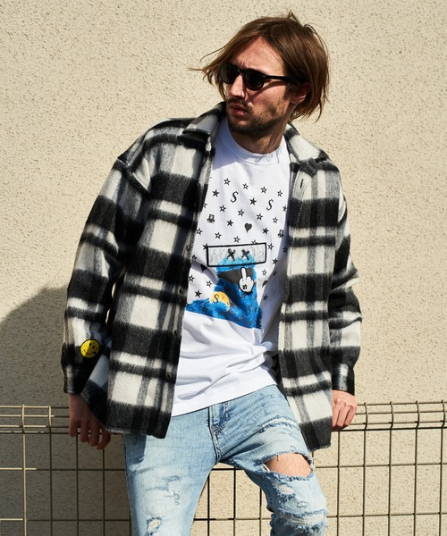 STUD MUFFIN（スタッドマフィン）の「STUD MUFFIN/スタッドマフィン/ウールモヘアシャギーチェック サガラパッチシャツジャケット（その他アウター・メンズ・レッド/ホワイト・3/2）」の4枚目の写真