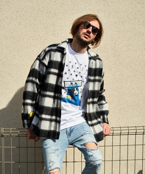 STUD MUFFIN（スタッドマフィン）の「STUD MUFFIN/スタッドマフィン/ウールモヘアシャギーチェック サガラパッチシャツジャケット（その他アウター・メンズ・レッド/ホワイト・3/2）」の5枚目の写真