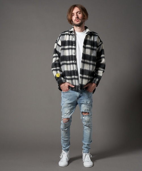 STUD MUFFIN（スタッドマフィン）の「STUD MUFFIN/スタッドマフィン/ウールモヘアシャギーチェック サガラパッチシャツジャケット（その他アウター・メンズ・レッド/ホワイト・3/2）」の7枚目の写真