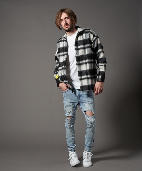 STUD MUFFIN（スタッドマフィン）の「STUD MUFFIN/スタッドマフィン/ウールモヘアシャギーチェック サガラパッチシャツジャケット（その他アウター・メンズ・レッド/ホワイト・3/2）」の8枚目の写真