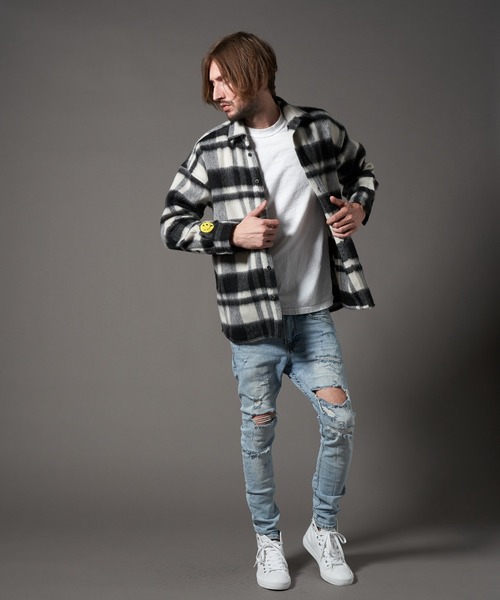 STUD MUFFIN（スタッドマフィン）の「STUD MUFFIN/スタッドマフィン/ウールモヘアシャギーチェック サガラパッチシャツジャケット（その他アウター・メンズ・レッド/ホワイト・3/2）」の9枚目の写真