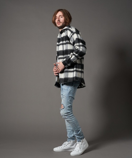 STUD MUFFIN（スタッドマフィン）の「STUD MUFFIN/スタッドマフィン/ウールモヘアシャギーチェック サガラパッチシャツジャケット（その他アウター・メンズ・レッド/ホワイト・3/2）」の11枚目の写真