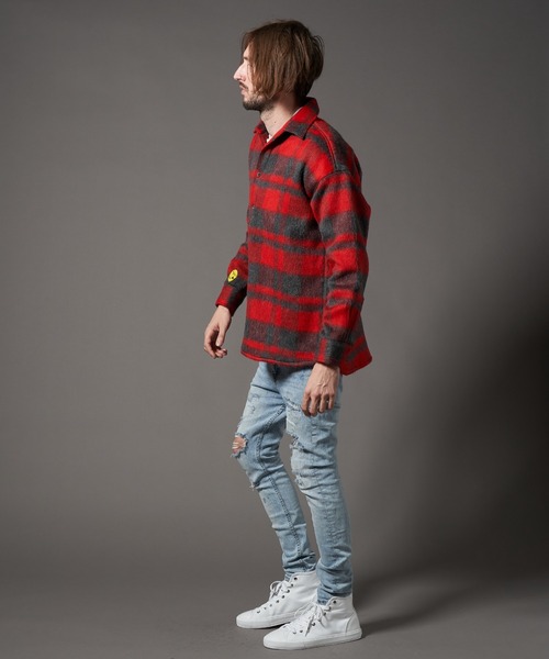 STUD MUFFIN（スタッドマフィン）の「STUD MUFFIN/スタッドマフィン/ウールモヘアシャギーチェック サガラパッチシャツジャケット（その他アウター・メンズ・レッド/ホワイト・3/2）」の17枚目の写真