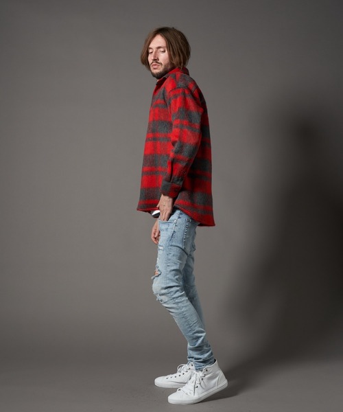 STUD MUFFIN（スタッドマフィン）の「STUD MUFFIN/スタッドマフィン/ウールモヘアシャギーチェック サガラパッチシャツジャケット（その他アウター・メンズ・レッド/ホワイト・3/2）」の18枚目の写真