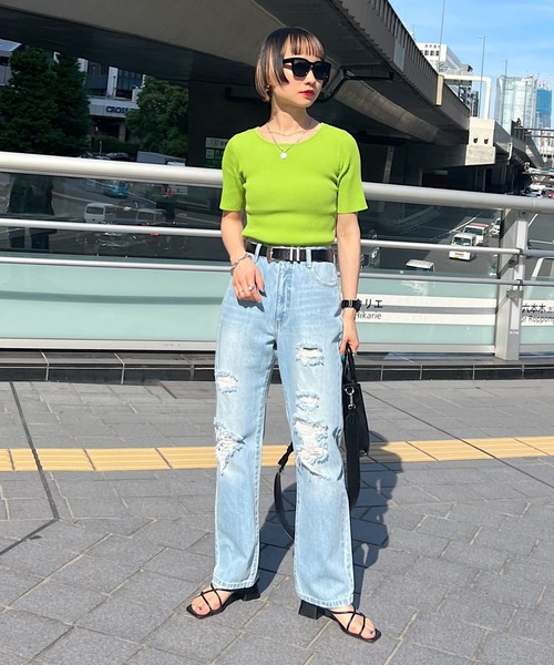 PAGEBOY（ページボーイ）の「WEB限定アイテム / バックオープン半袖ニット（ニット/セーター・レディース・ブラック/オフホワイト/オレンジ/ブルー/グリーン/グレイッシュベージュ・FREE）」の16枚目の写真