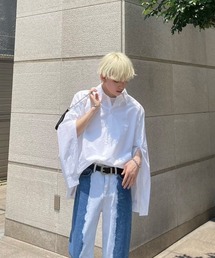Chikashitsu + | 【Chikashitsu +/チカシツプラス】oversized slit design shirts/長袖シャツ 白シャツ 青シャツ オーバーサイズシャツ ビッグサイズ(シャツ/ブラウス)