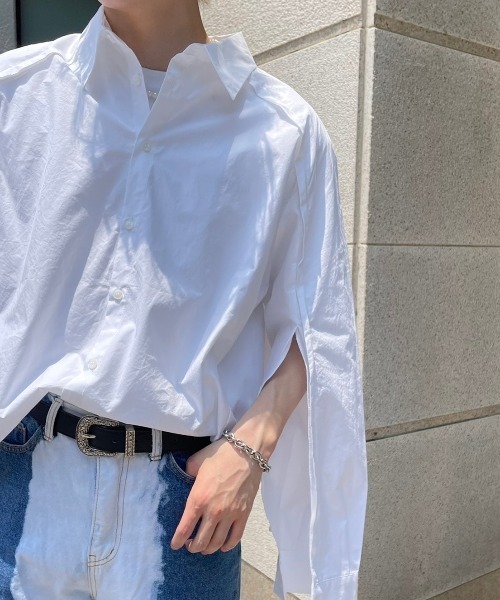 Chikashitsu +(チカシツプラス)の「【Chikashitsu +/チカシツプラス】oversized slit design shirts/長袖シャツ 白シャツ 青シャツ オーバーサイズシャツ ビッグサイズ(シャツ/ブラウス・メンズ・サックスブルー/ブラック/ホワイト・ONE SIZE)」の20枚目の写真