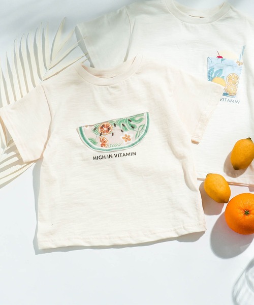 apres les cours(アプレレクール)の「トロピカルモチーフTシャツ(Tシャツ/カットソー・キッズ・アイボリー/キナリ・140/110/100/90/130/120/80)」の1枚目の写真