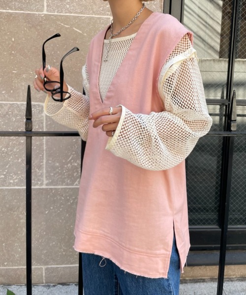 CIAOPANIC（チャオパニック）の「リネン混Vネックベスト（ベスト・レディース・ブラック/ベージュ/ピンク/ブラウン/ブルー・FREE）」の6枚目の写真