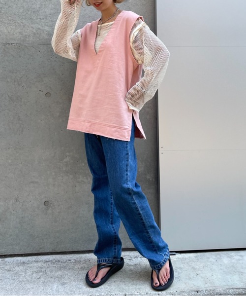 CIAOPANIC（チャオパニック）の「リネン混Vネックベスト（ベスト・レディース・ブラック/ベージュ/ピンク/ブラウン/ブルー・FREE）」の8枚目の写真