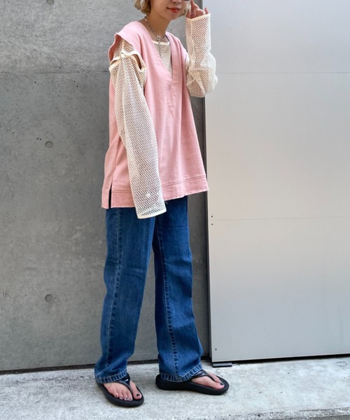 CIAOPANIC（チャオパニック）の「リネン混Vネックベスト（ベスト・レディース・ブラック/ベージュ/ピンク/ブラウン/ブルー・FREE）」の10枚目の写真