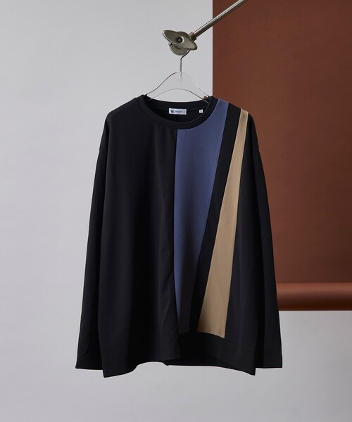 tk.TAKEO KIKUCHI（ティーケータケオキクチ）の「◆アムンゼンパッチワーク長袖カットソー（ユニセックスアイテム）（Tシャツ/カットソー・メンズ・ホワイト系5/ブラック系4/モスグリーン系4・01/02/03）」の2枚目の写真