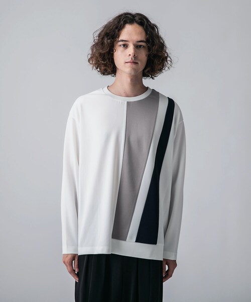 tk.TAKEO KIKUCHI（ティーケータケオキクチ）の「◆アムンゼンパッチワーク長袖カットソー（ユニセックスアイテム）（Tシャツ/カットソー・メンズ・ホワイト系5/ブラック系4/モスグリーン系4・01/02/03）」の5枚目の写真