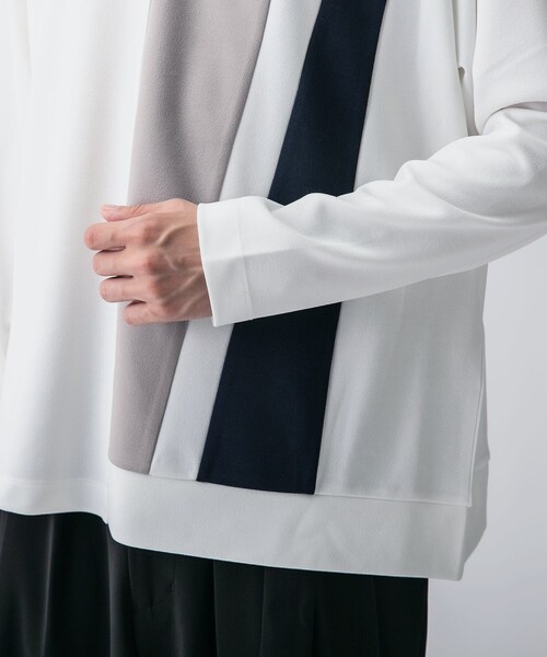 tk.TAKEO KIKUCHI（ティーケータケオキクチ）の「◆アムンゼンパッチワーク長袖カットソー（ユニセックスアイテム）（Tシャツ/カットソー・メンズ・ホワイト系5/ブラック系4/モスグリーン系4・01/02/03）」の9枚目の写真