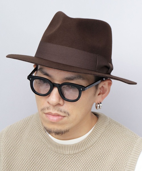 新品 ボルサリーノ ファーフェルト ワイドブリムハット リボンレス XL相当 セール】ワイド フラットブリム フェルト 中折れハット（つば広