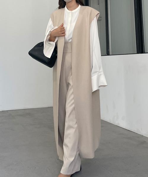 Louere（ルエレ）の「ノーカラーベルト付きロングべスト（ベスト・レディース・ブラック/アイボリー/ダークベージュ・FREE）」の6枚目の写真