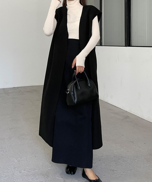 Louere（ルエレ）の「ノーカラーベルト付きロングべスト（ベスト・レディース・ブラック/アイボリー/ダークベージュ・FREE）」の5枚目の写真