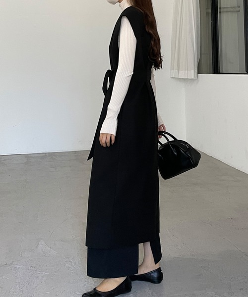 Louere（ルエレ）の「ノーカラーベルト付きロングべスト（ベスト・レディース・ブラック/アイボリー/ダークベージュ・FREE）」の15枚目の写真