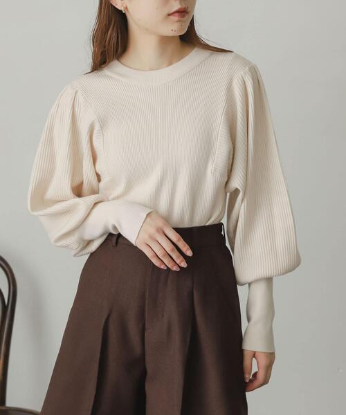 SENSE OF PLACE by URBAN RESEARCH（センスオブプレイスバイアーバンリサーチ）の「ストレッチマトンスリーブセーター（ニット/セーター・レディース・ブラック/オレンジ/ブルー/グリーン/アイボリー/ブラウン・ONE）」の2枚目の写真