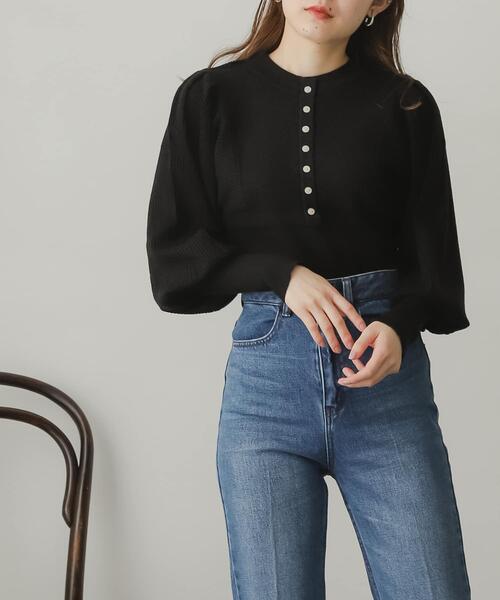 SENSE OF PLACE by URBAN RESEARCH（センスオブプレイスバイアーバンリサーチ）の「ストレッチマトンスリーブセーター（ニット/セーター・レディース・ブラック/オレンジ/ブルー/グリーン/アイボリー/ブラウン・ONE）」の3枚目の写真