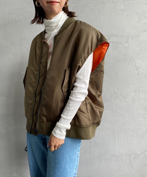 KIFFE（キッフェ）の「[KIFFE/キッフェ] ビッグシルエット MA-1ベスト（MA-1・レディース・オリーブ/ブラック・F）」の2枚目の写真