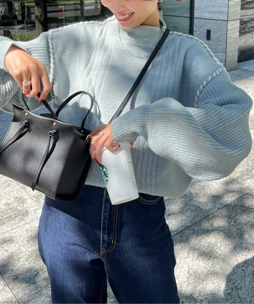 Chez toi(シェトワ)の「ステッチ×ライン編地切替プルオーバー(ニット/セーター・レディース・アイボリー/チャコールグレー/グリーン/ブルー/オフホワイト・FREE)」の10枚目の写真