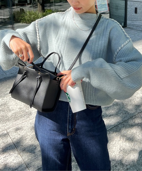 Chez toi(シェトワ)の「ステッチ×ライン編地切替プルオーバー(ニット/セーター・レディース・アイボリー/チャコールグレー/グリーン/ブルー/オフホワイト・FREE)」の11枚目の写真