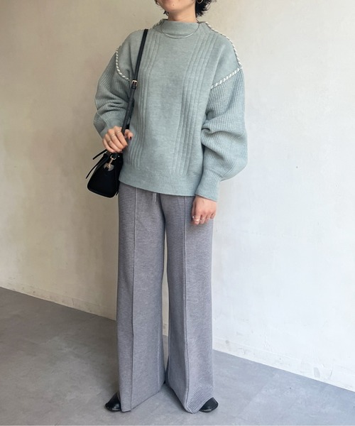 Chez toi(シェトワ)の「ステッチ×ライン編地切替プルオーバー(ニット/セーター・レディース・アイボリー/チャコールグレー/グリーン/ブルー/オフホワイト・FREE)」の18枚目の写真