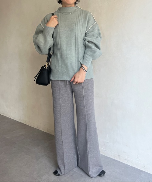Chez toi(シェトワ)の「ステッチ×ライン編地切替プルオーバー(ニット/セーター・レディース・アイボリー/チャコールグレー/グリーン/ブルー/オフホワイト・FREE)」の19枚目の写真