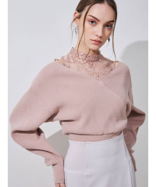 MERCURYDUO（マーキュリーデュオ）の「レースドッキングカシュクールコンパクトニット（ニット/セーター・レディース・ブラック/チャコールグレー/オフホワイト/ブルー/ピンク・FREE）」の5枚目の写真