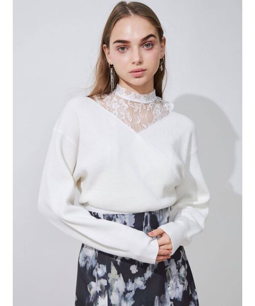 MERCURYDUO（マーキュリーデュオ）の「レースドッキングカシュクールコンパクトニット（ニット/セーター・レディース・ブラック/チャコールグレー/オフホワイト/ブルー/ピンク・FREE）」の10枚目の写真