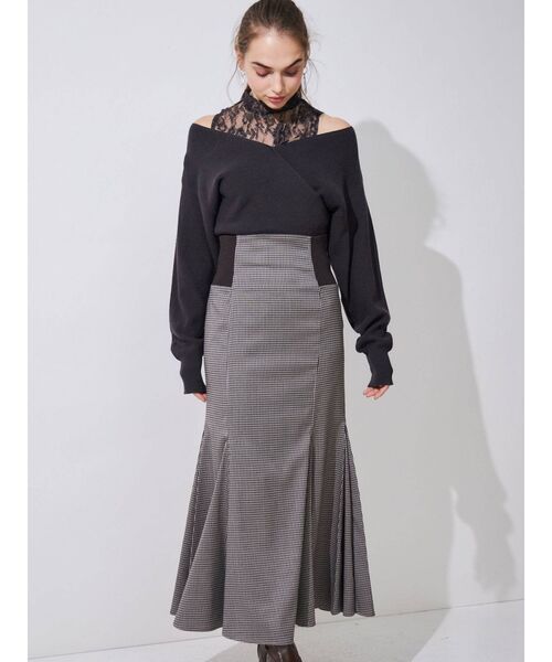 MERCURYDUO（マーキュリーデュオ）の「レースドッキングカシュクールコンパクトニット（ニット/セーター・レディース・ブラック/チャコールグレー/オフホワイト/ブルー/ピンク・FREE）」の13枚目の写真