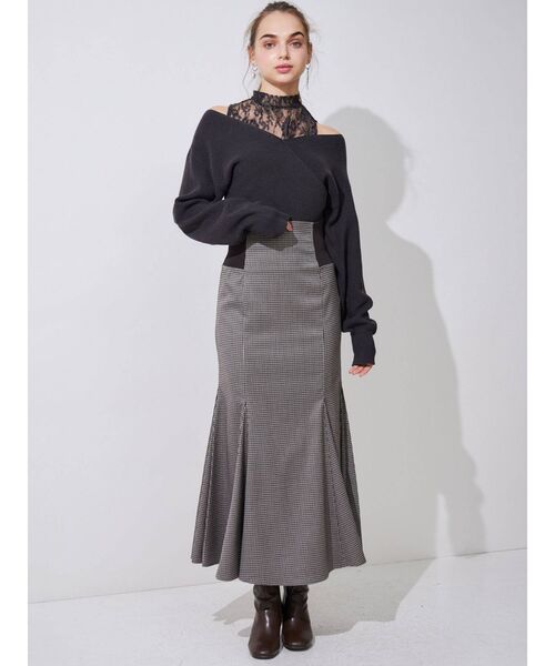 MERCURYDUO（マーキュリーデュオ）の「レースドッキングカシュクールコンパクトニット（ニット/セーター・レディース・ブラック/チャコールグレー/オフホワイト/ブルー/ピンク・FREE）」の14枚目の写真